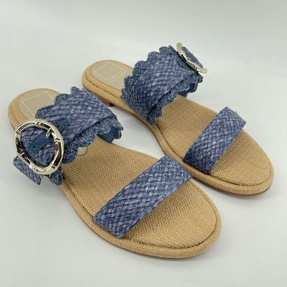 Dolce Vita Women’s Alroy Blue Woven Raffia Scalloped Slide Sandals Size 9 - Picture 4 of 15
